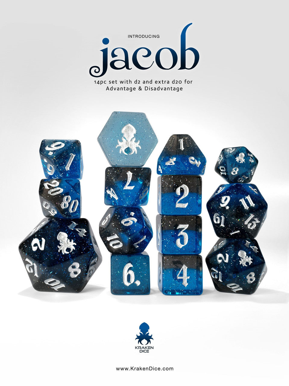 Jacob 14pc - Limited Run - Silver Ink Dice Set